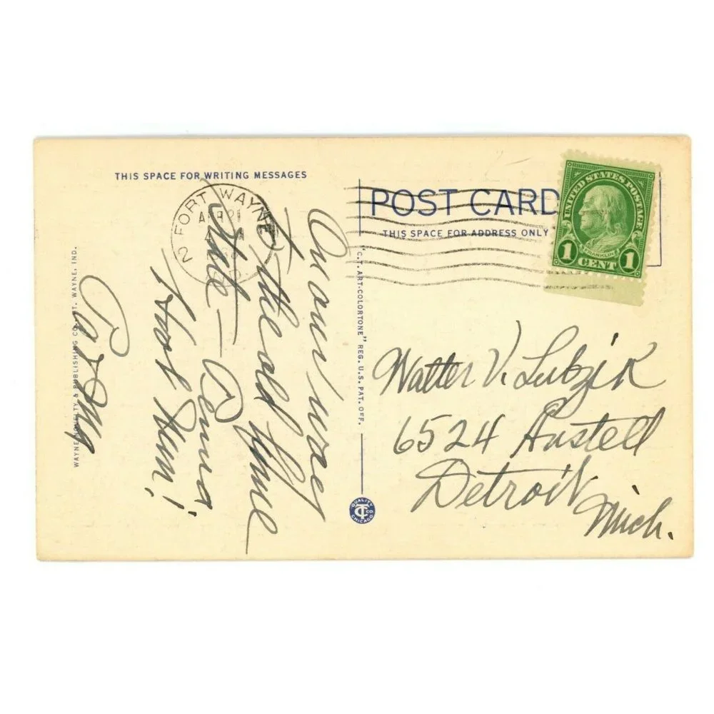 Vintage‎ Postcard Fort Wayne Indiana Lincoln Tower By Night Travel USA Posted